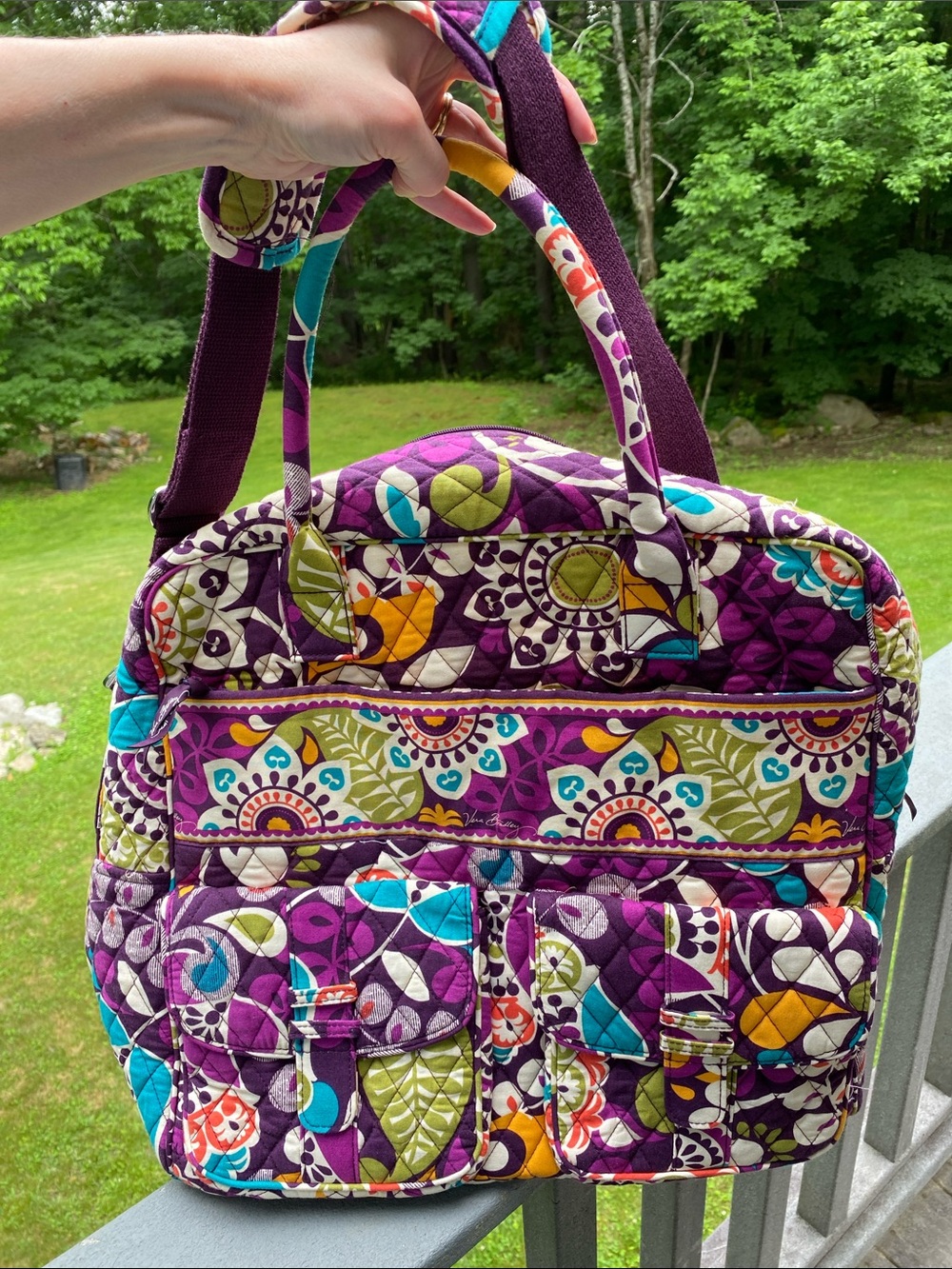 Vera Bradley Plum Crazy Quilted Travel Bag Shoulder Strap Weekender SMELLS MUSTY - Picture 5 of 17